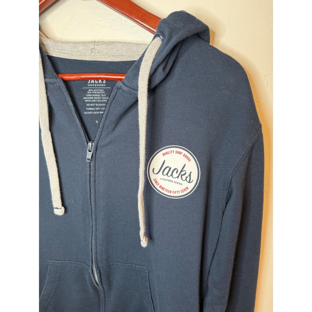 Jacks Surfboards Mens Full Zip Hoodie Navy Blue Logo Graphic Sweatshirt Small - Picture 2 of 8